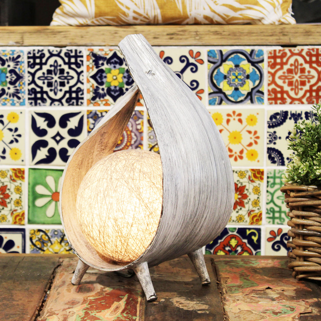 Natural Coconut Lamp UK Plug - Greywash Wrapover