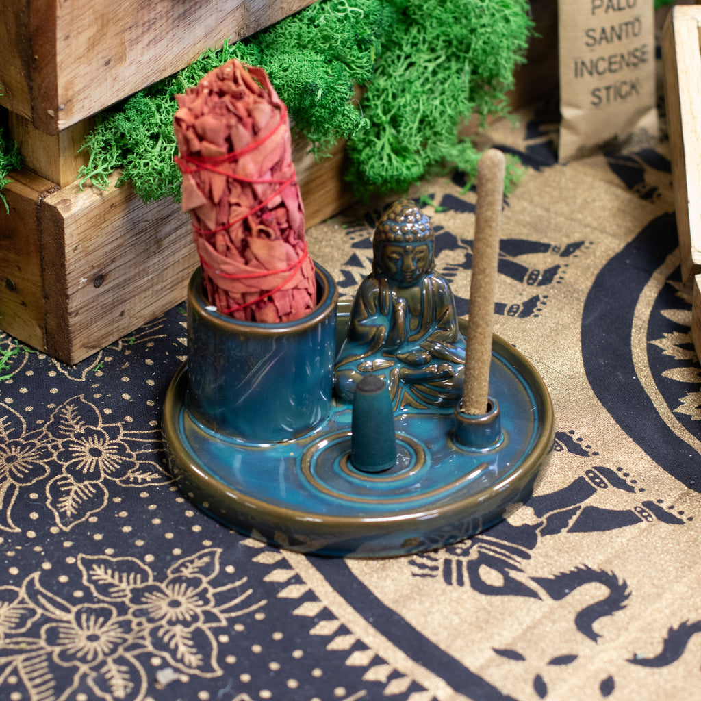 Buddha Incense Plate - Ceramic Blue